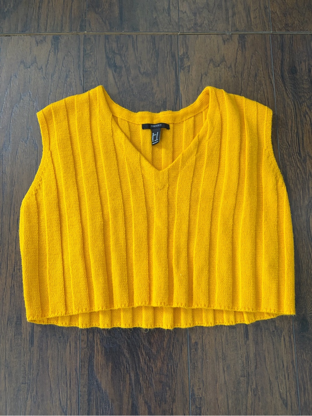 Forever 21 Bright Yellow Ribbed V-Neck Cropped Sweater Tank